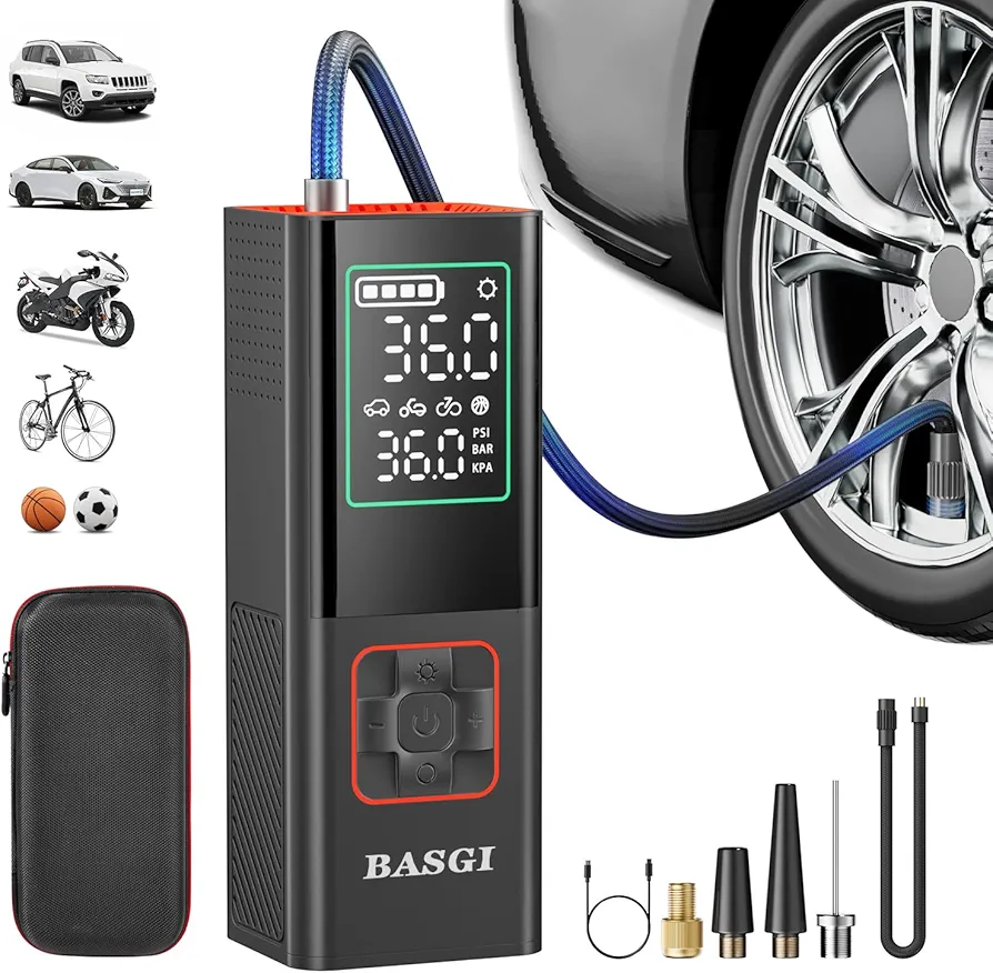 Tire Inflator Portable Air Compressor,160PSI 7800mAh 3 x Faster Inflation Intelligent Air Pump for Car Tires,Bicycle Tires,Motorcycle Tires,Electric Bike Tires,Compact Car Tires,Ball