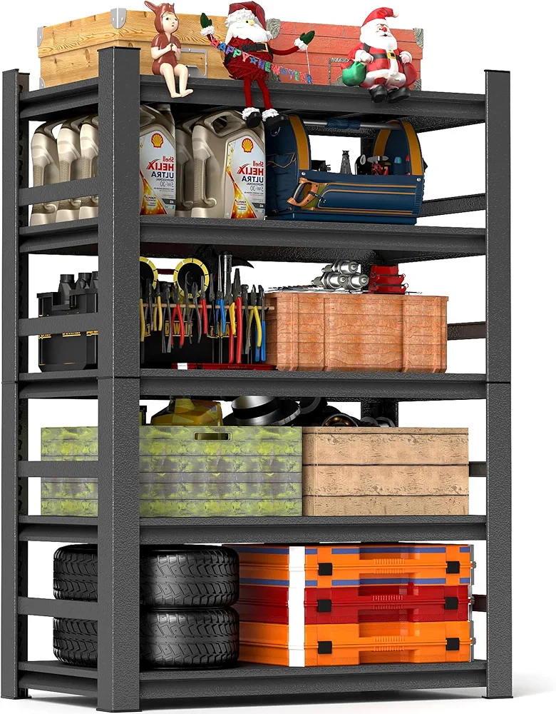 5-Tier Metal Garage Shelving Unit, Heavy Duty Steel Storage Rack with High Load Capacity, Ideal for Garage, Warehouse, Basement, or Home Organization Solutions, 78" H x 18" D x 48" W,Black