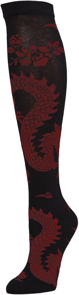 Natori Womens Dragon Fashion Knee High Black/Rhubarb One Size