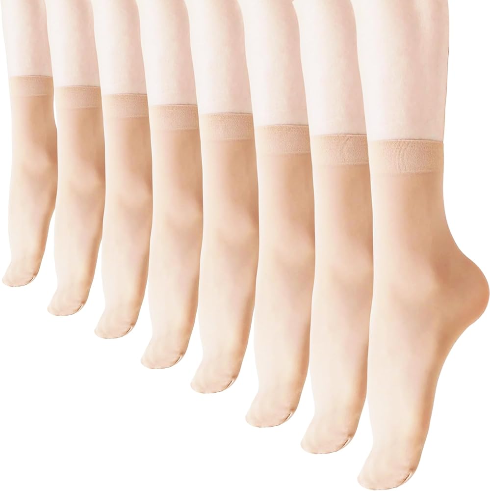 8 Pack Women Sheer Socks Ankle High Nylon Socks Soft Silk Socks Hosiery Socks with Reinforced Toe