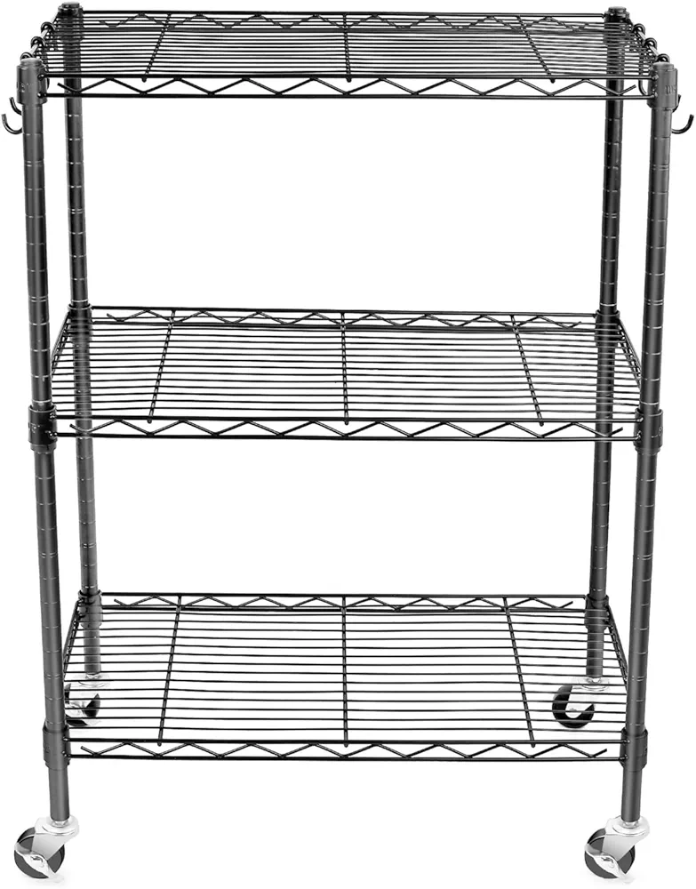 WDT 3-Tier Storage Shelves, Heavy Duty Metal Shelves Wire Rack Shelving Unit, Adjustable Shelf with Wheels for Home Office Garage Kitchen Bathroom