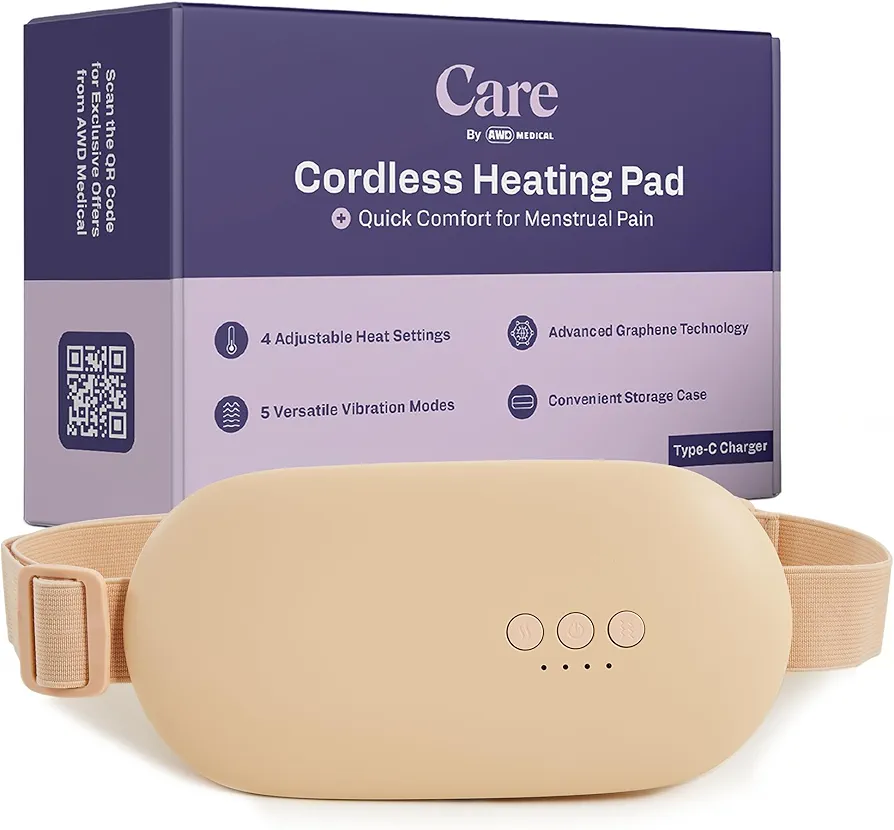 Heating Pad for Cramps | Period Heating Pad for Cramps, Cordless Menstrual Heating Pad with 4 Temperature Levels, 5 Vibration Settings, Portable, Fast Heating, Auto Shut-Off, Large Battery Capacity