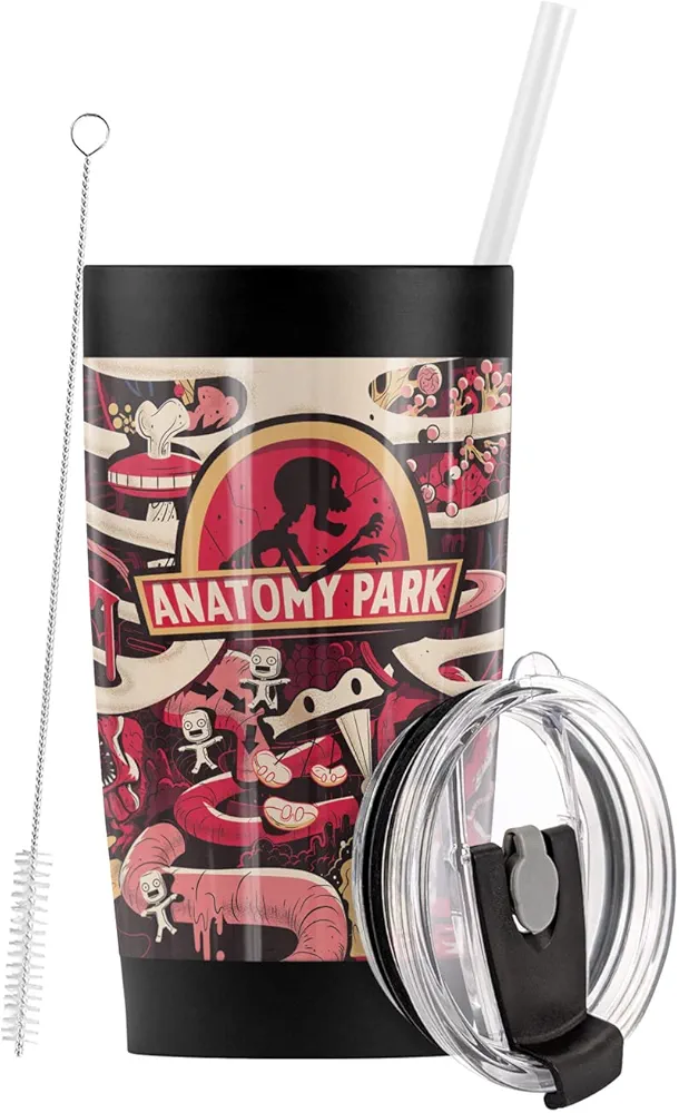 Logovision Rick and Morty Anatomy Park Stainless Steel Tumbler with Straw and Flip Lid 20 oz Travel Mug/Cup, Vacuum Insulated & Double Wall with Leakproof Dual Lid