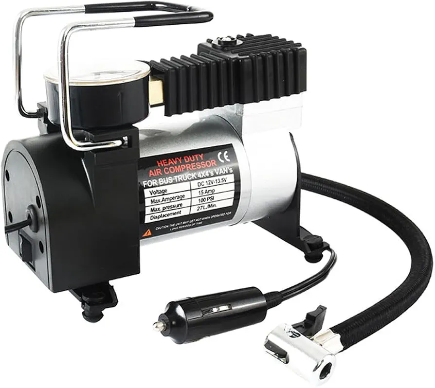 Angoily Portable Tire Inflator Air Compressor High Pressure Metal Pump for Car and Motorcycle Tires with Auto Shut Off Feature and Led Light