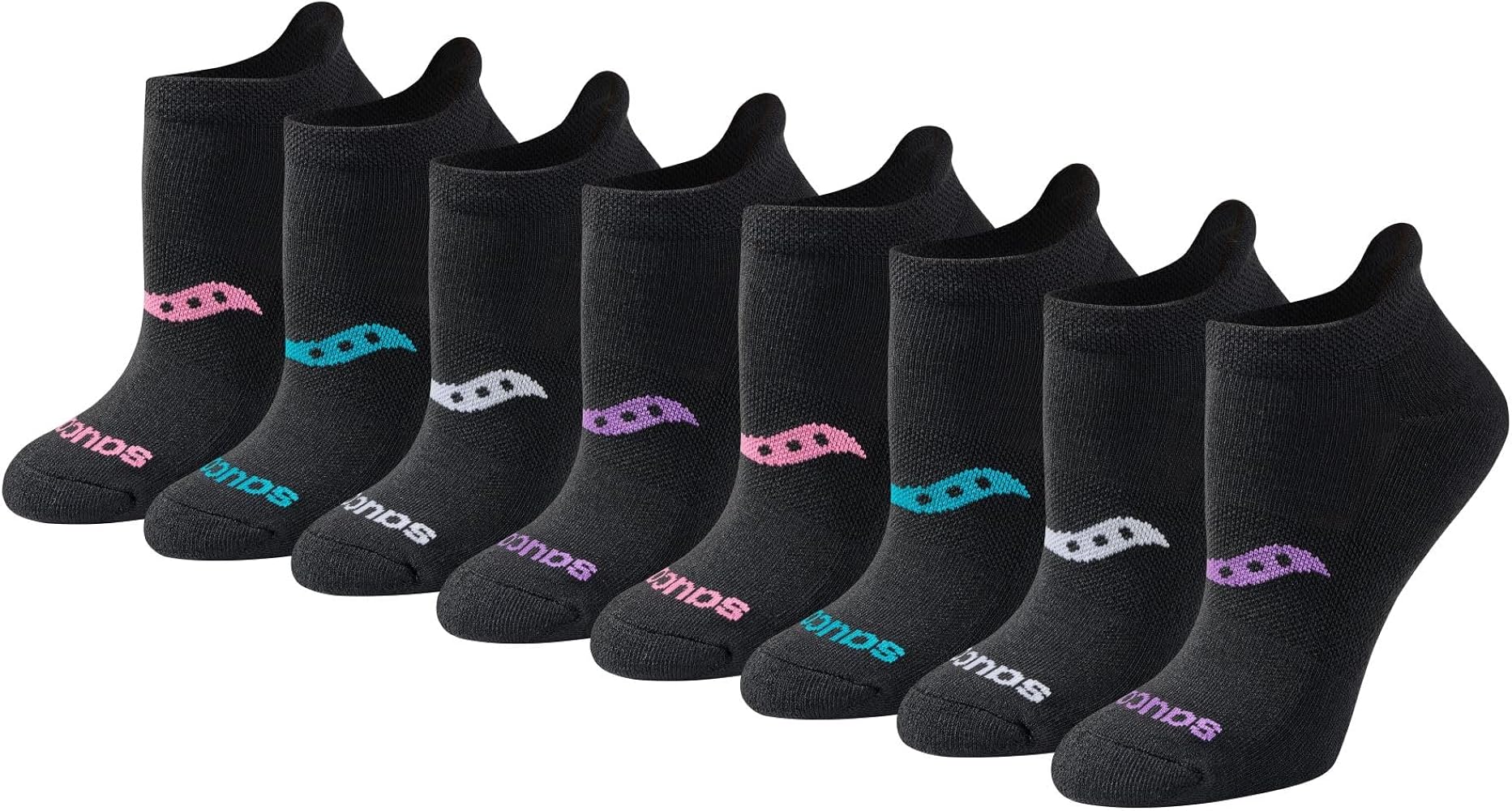 Saucony Women's RunDry Performance Heel Tab Athletic Socks, Available in S-L (8, 16, 24 Pairs), Black Mixed (8 Pairs), Medium
