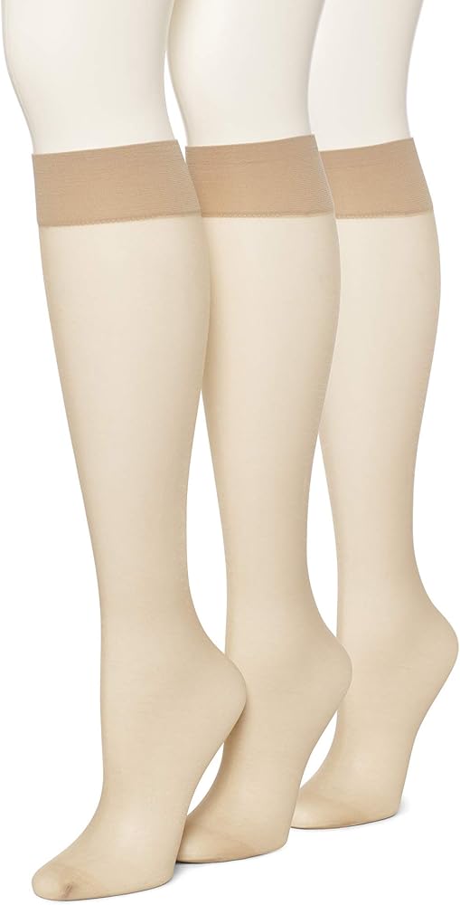 HUE womens Sheer Knee Hi 3 Pair Pack Socks, Bare - Pair Pack, One Size US