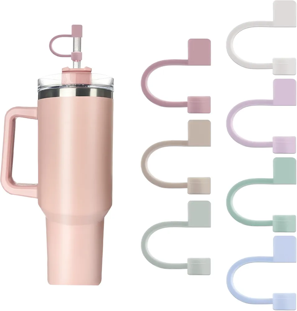 7Pcs 0.4in/10mm Diameter Silicone Straw Covers Cap Compatible with Stanley 20 30&40 Oz Cup, Straw Toppers for Stanley 40 Oz Tumbler with Handle, Dust-Proof Straw Caps for Water Bottle