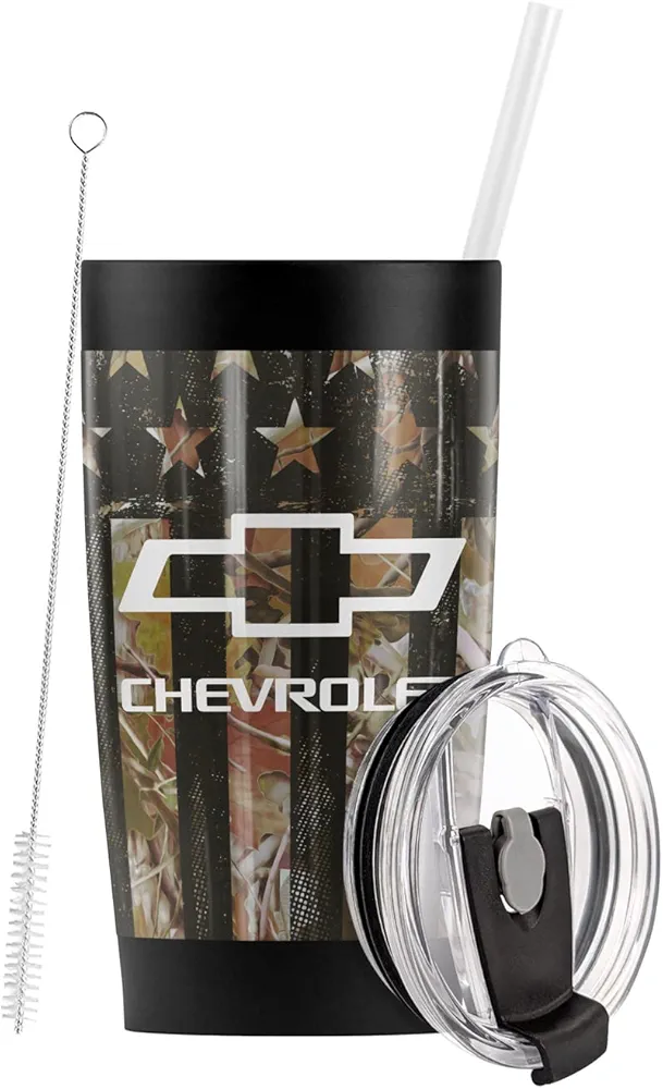 Chevy OFFICIAL Flag Logo Stainless Steel Tumbler with Straw and Flip Lid 20 oz Travel Mug/Cup, Vacuum Insulated & Double Wall with Leakproof Dual Lid