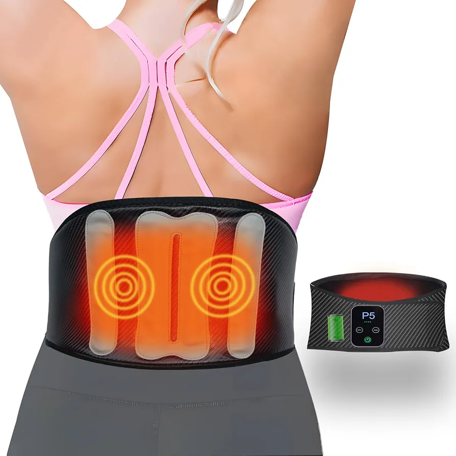 Portable Cordless Heating Pad for Back Pain Relief with 5 Level Vibration Massage & Heat, FSA HSA Eligible Lower Back Wrap Around Heating Pad Auto Off Gift for Women Men(Under 44 in Waist Size)