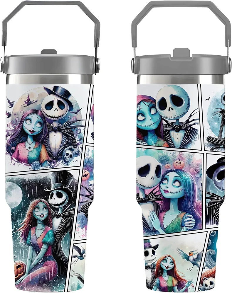 PuresDesigns Horror Tumbler, Horror Cups, Horror Movie Tumbler, Halloween Tumbler, Nightmare Before Tumbler Christmas, Jack And Tumbler Sally,Halloween Flip Straw Tumbler