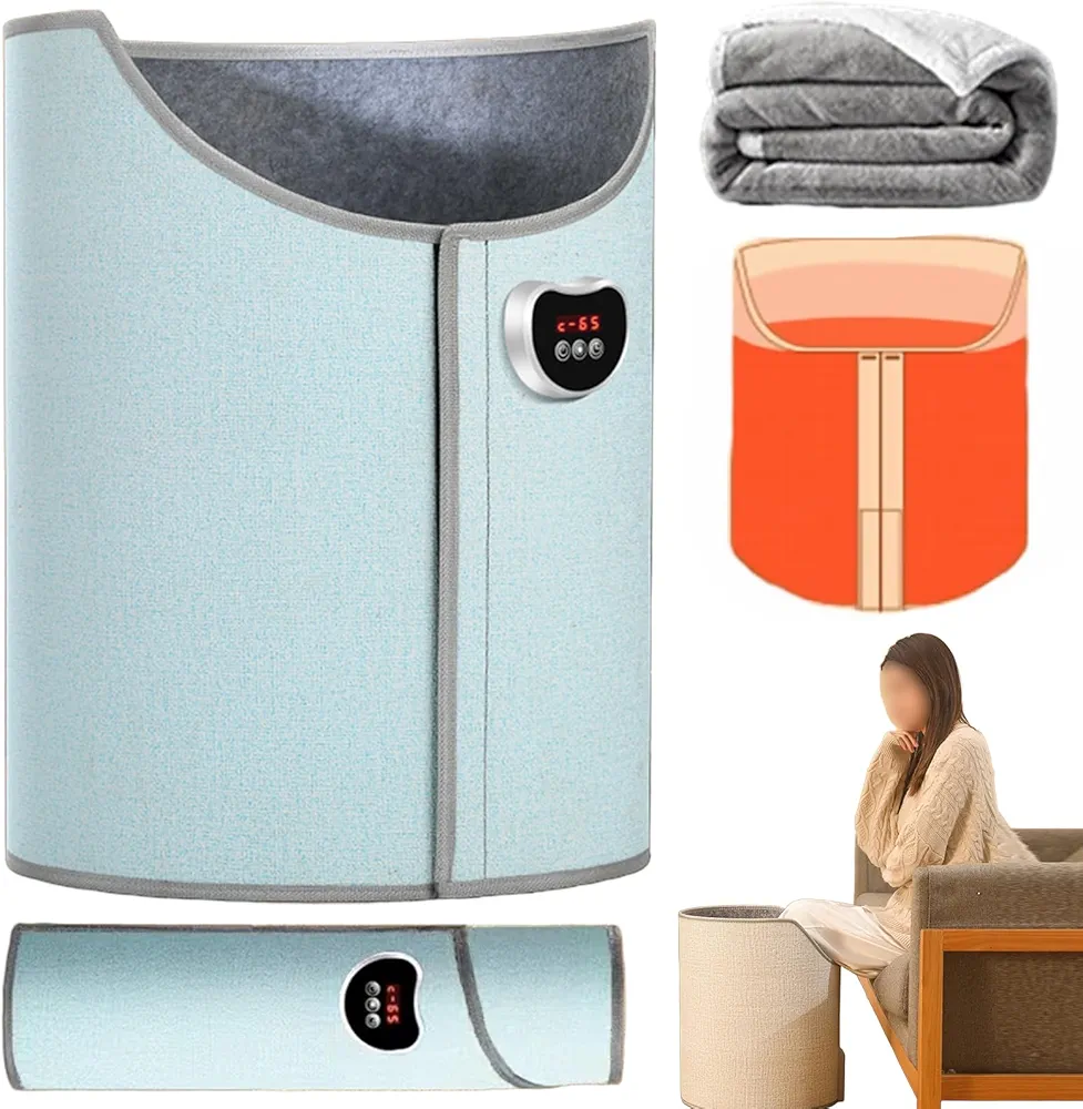 Under Desk Leg Warmer, Leg Warmer Under Desk, 170W Electric Personal Heater with Heated Floor Mat, 4d Foldable Silent and Energy Efficient Foot Warmer, with Thermostat and Timer (Blue)