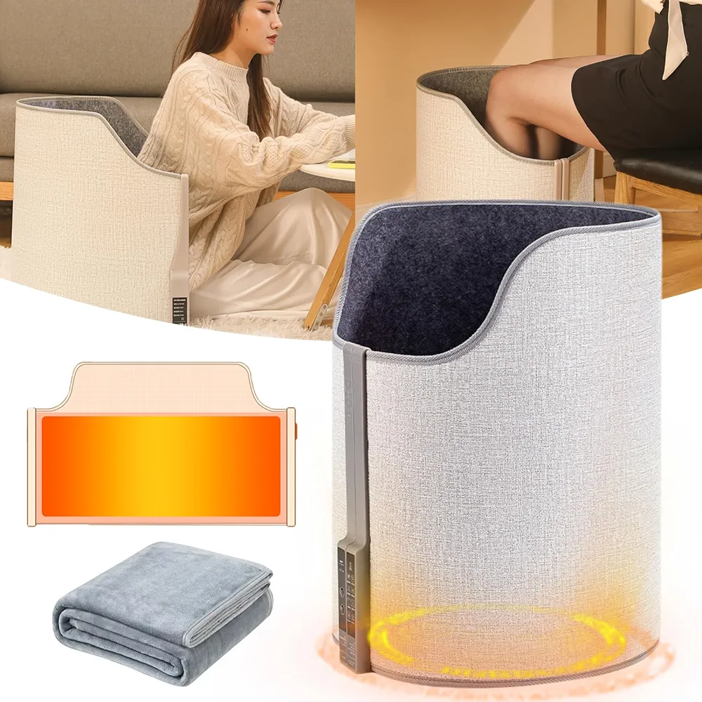 Folding Electric Heating Foot Warmer, 50 * 20in 45° Tilting Power Off Under Desk Heater, 3 Speed Adjustment Electric Foot Warmer for Office & Home, 4 Hour Timing, Waterproof, 5 Second Quick Heating
