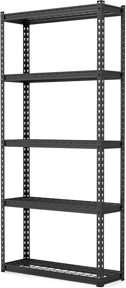 Tangkula 5-Tier Garage Storage Shelves, Heavy Duty Metal Storage Shelving Unit, Adjustable Utility Storage Rack Organizer for Warehouse Kitchen Pantry Basement, 35.5" L x 12" W x 72" H (1, Black)