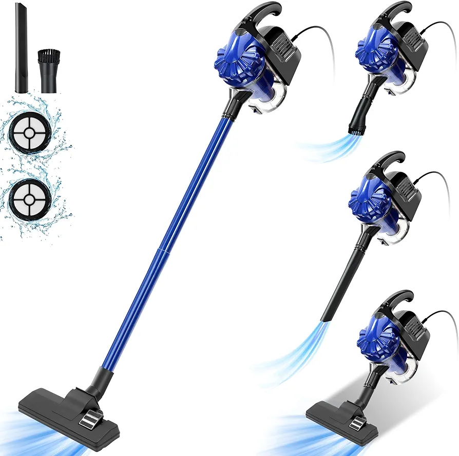 Corded Vacuum Cleaner, 17KPa Powerful Suction with 600W Motor, 4 in 1 Lightweight Handheld Stick Vacuum for Pet Hair Hard Floor and Carpet