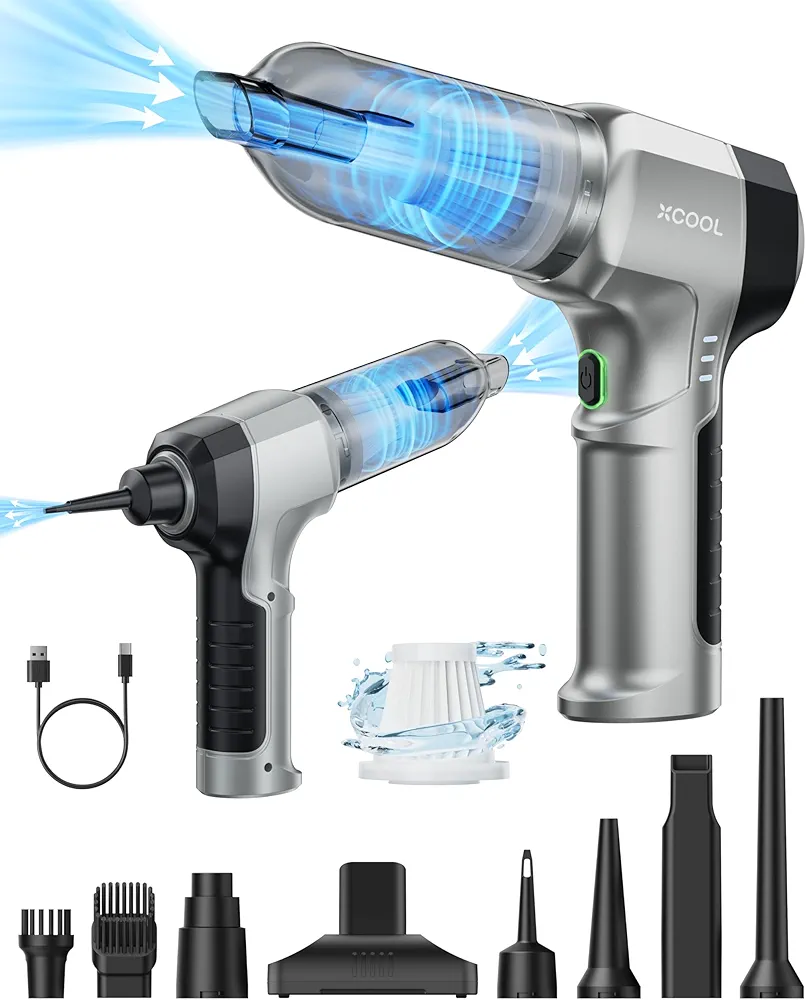 Hand Held Vacuum Cordless Cleaner & Air Duster with 8 Attachments, 3-Speed Adjustable Wireless Car Vacuum Cleaner Strong Suction 16000Pa, Ultra-Light 1 lb Portable Vacuum for Quick Cleanups