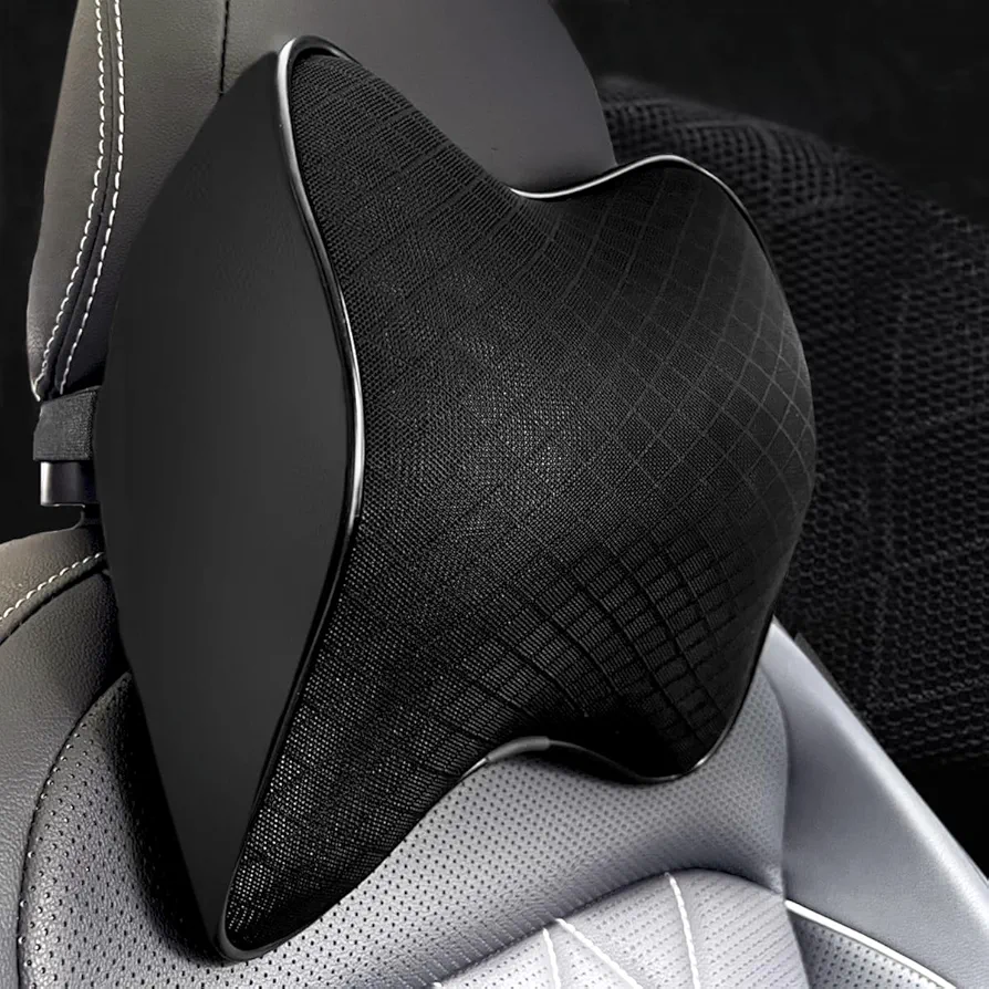 Car Seat Neck Pillow for Driving, Car Headrest Pillow Neck Support Cushion for Neck Pain Relief, Comfortable Moderate Thickness Memory Foam,Breathable 3D Mesh Fabric Cover Black.