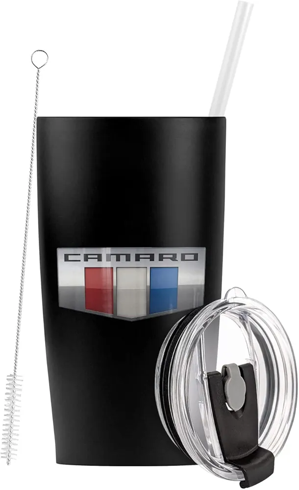 Chevy OFFICIAL 2016 Camaro Logo Stainless Steel Tumbler with Straw and Flip Lid 20 oz Travel Mug/Cup, Vacuum Insulated & Double Wall with Leakproof Dual Lid