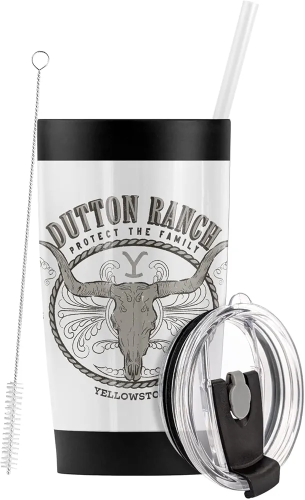 Logovision Yellowstone OFFICIAL Yellowstone Dutton Ranch Stainless Steel Tumbler with Straw and Flip Lid 20 oz Travel Mug/Cup, Vacuum Insulated & Double Wall with Leakproof Dual Lid