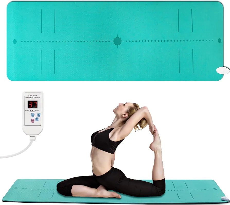 Far Infrared Heating Pad, Graphene Heating Yoga Mat for Period Cramps, Body Back Waist Shoulder Knee Joint Pain Relief, Max 140°F Heat,90 Mins, 72''* 26.7''Heating Pad with Auto Shut Off (Green)