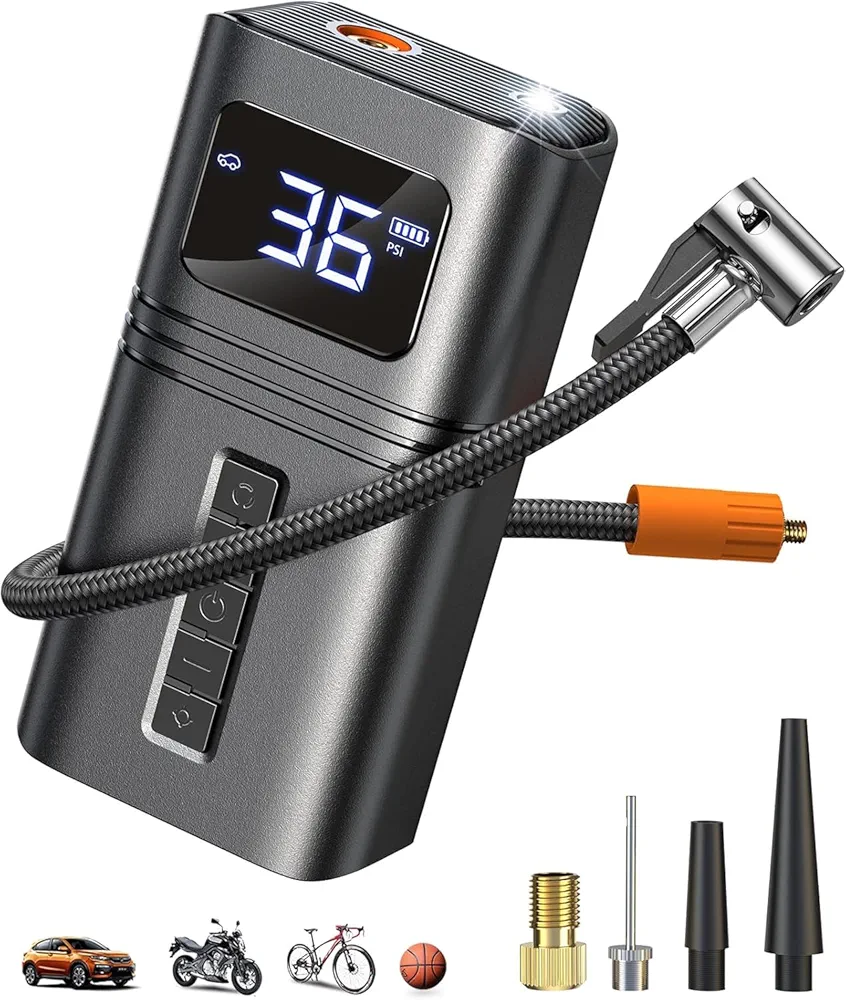 Tire Inflator Portable Air Compressor for Car Tire, Cordless & Strong Power, Air Pump for Car Tires with 6000mAh Battery, Fast inflate 150PSI, Tire Pump with LED Light for Car Bike Motor Ball