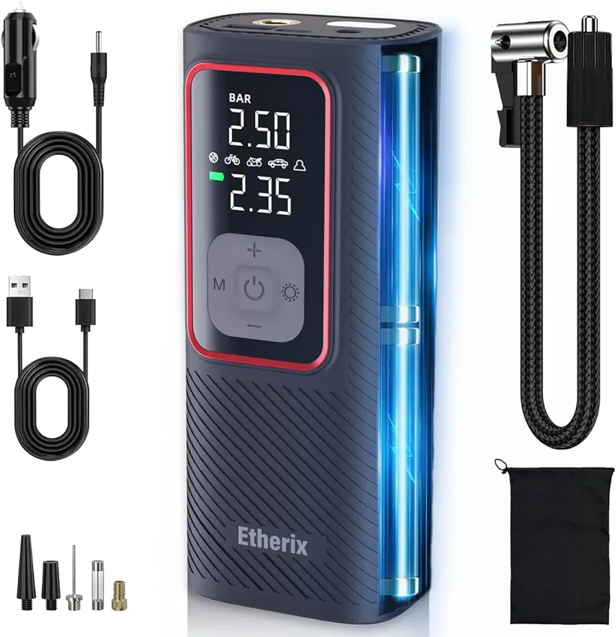 Tire Inflator Portable Air Compressor, car tire air pump portable, 25000mAh & 150PSI Cordless Air Pump, Air Compressor with Pressure Gauge for Car, Bike, Motorcycle, Ball (2024 New Release）