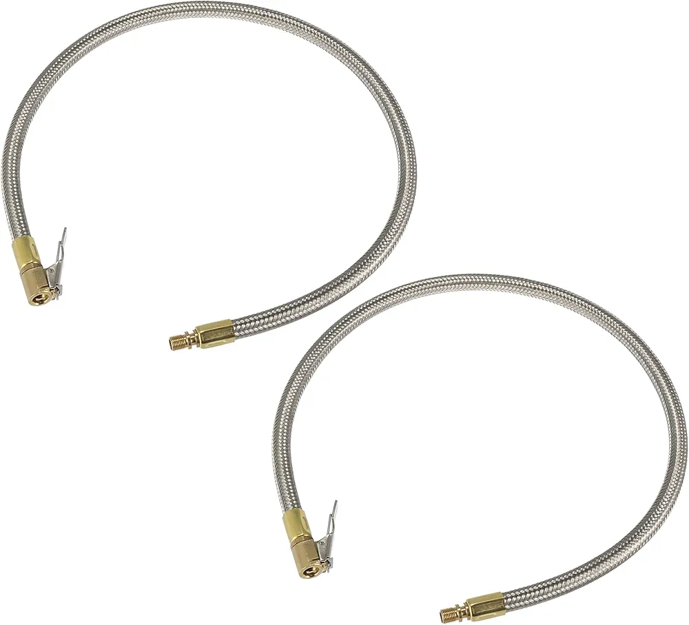 X AUTOHAUX 2pcs Flexible Stainless Steel 60cm 24" Tire Valve Connect Pipe Air Chuck Inflator Compressor Pump Extension Hose for Car Motorbike Bike Quick Connect