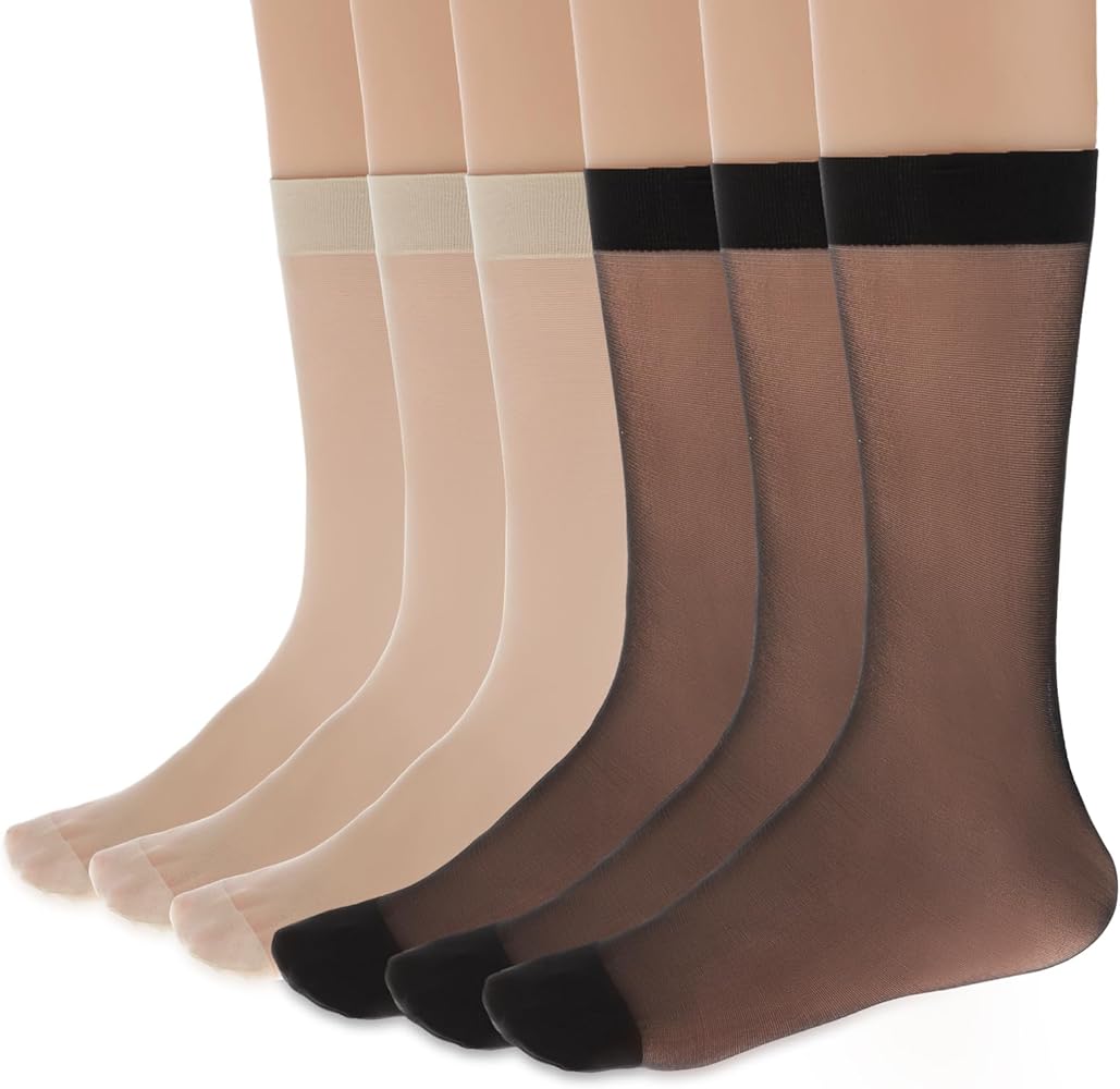 6 Pack Women's Sheer Nylon Ankle Socks Crew Stocking Ultra Thin See Through Calf High Socks for Women