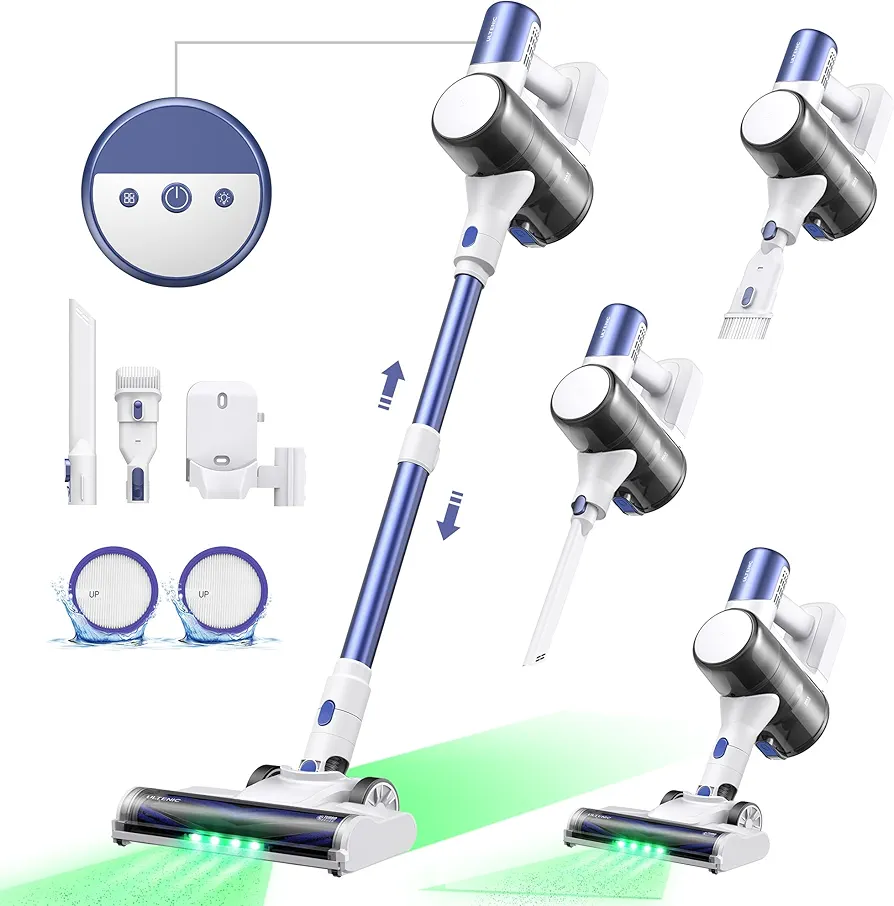 Ultenic Cordless Vacuum Cleaner, 40KPa 450W Motor Stick Vacuum Rechargable, Max 40mins Runtime, Self Standing Design with 1L Dustbin Capacity, Stick Vacuum for Home, Pet Hair, Hardwood Floors, U10