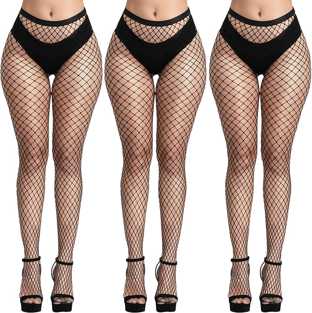 Buauty 3 PCS Black Fishnet Stockings for Women, Fish Nets Women Tights, Fishnet Tights Ladies Plus Size One Size Fit All