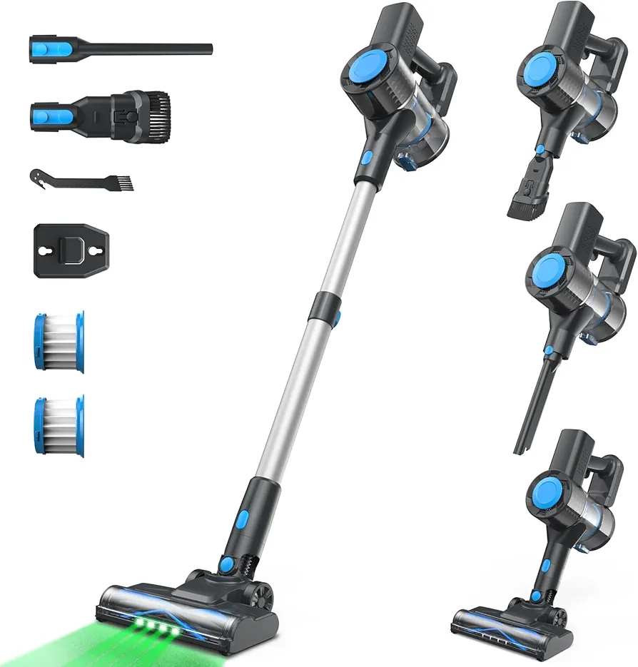 Cordless Vacuum Cleaner, Powerful Lightweight Stick Vacuum with 2200 mAh Battery, Six-in-One Rechargeable Vacuum Cleaners for Home, Up to 40 Mins Runtime, for Hard Floor Carpet Pet Hair - Blue