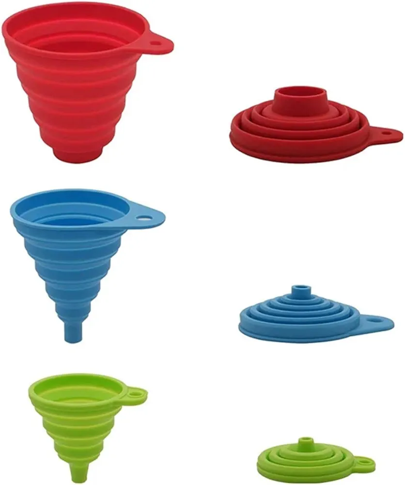 Bottle Funnel Silicone Folding Funnels 3 Sizes Kitchen Portable Universal Funnel Liquid Fill Transfer Auto Engine Oil Petrol Change Funnel(Blue)