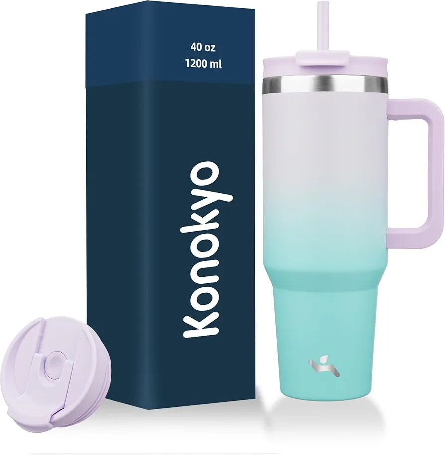 40 oz Tumbler with Handle and 2 Straws,2 in 1 Lid Insulated Water Bottle Stainless Steel Travel Coffee Mug,Oasis