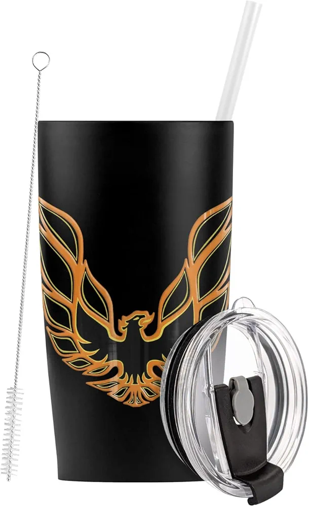 Pontiac OFFICIAL Firebird Logo Stainless Steel Tumbler with Straw and Flip Lid 20 oz Travel Mug/Cup, Vacuum Insulated & Double Wall with Leakproof Dual Lid