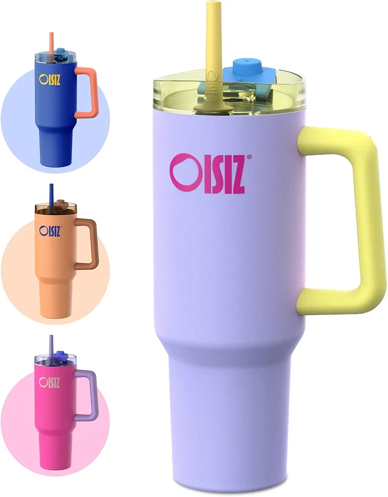 OISIZ 40 oz Tumbler with Handle and Straw Lid Stainless Steel Water Bottle Reusable Insulated Vacuum Cup Travel Coffee Mug Cupholder Friendly,Sip or Swig Lid,Leak Proof,BPA Free,Keep Cold for 32 Hours