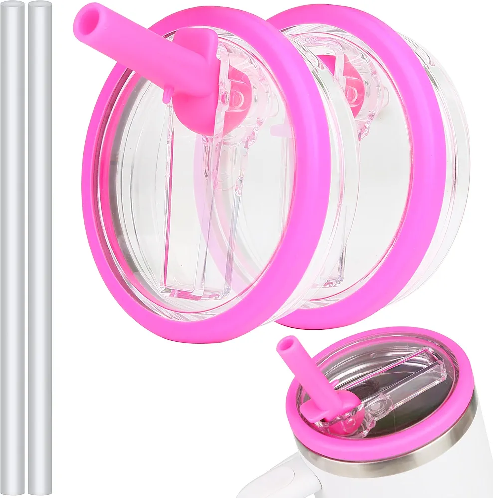 2 Pack 40 oz Replacement Flip Top Straw Lids, Compatible with Stanley Quencher, Leak and Splash Proof Nonpareil Top Lids, Reusable Nonpareil Lids (rose)