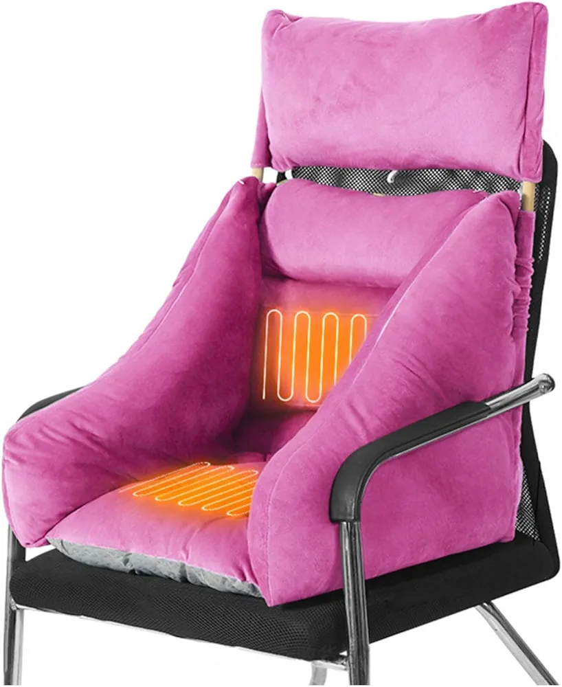 USB Heated Seat Cushion Office Chair Heating Pad, 4 Temperature Levels & 4 Time Settings for Home & Office, Large Heating Area Heated Seat Cover for Back, Lumbar, Hip, Thigh(Pink)