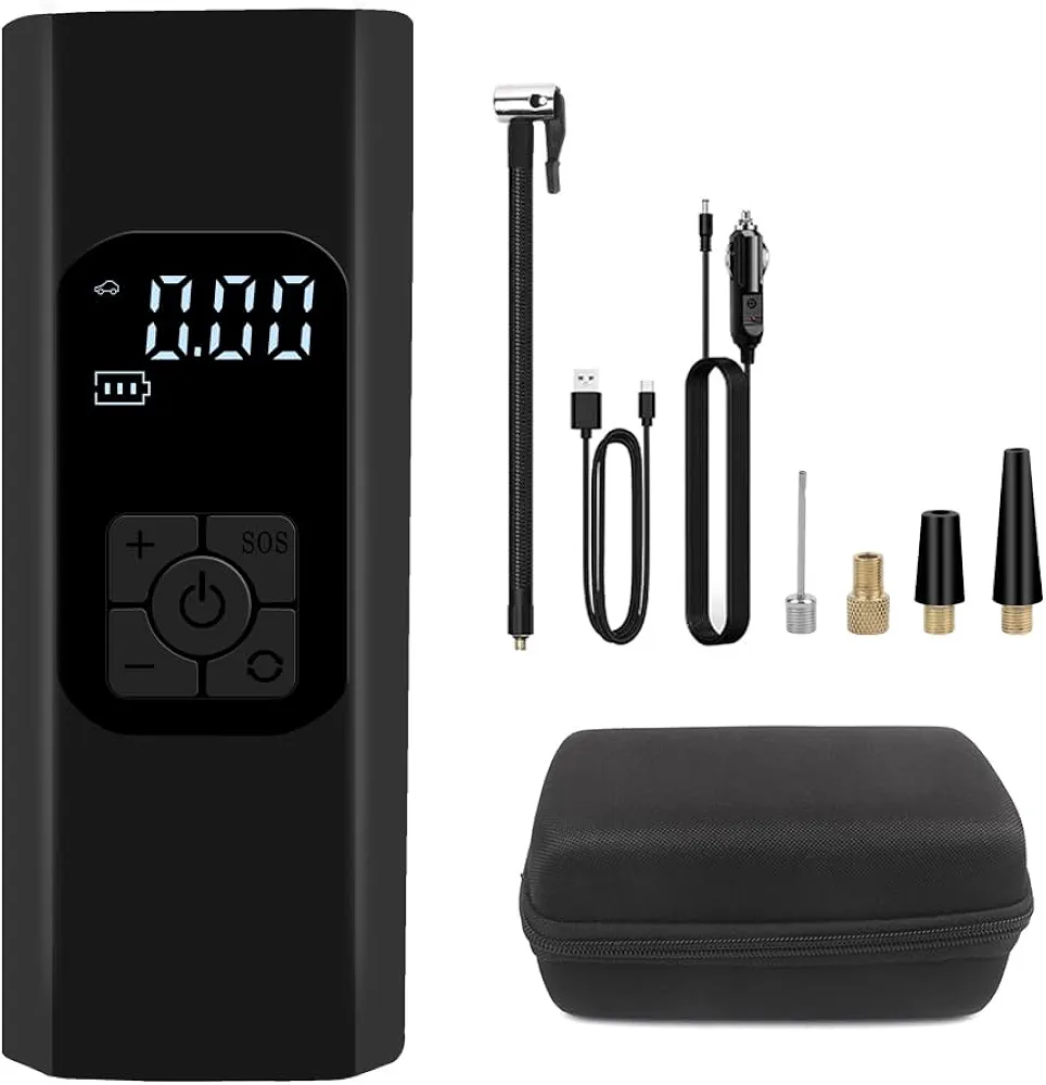 Tire Inflator Portable Air Compressor, Air Pump 6000mAh and 150PSI for Car, Motorcycle, E-Bike, Bicycle, Ball - Accurate Pressure LCD Display, Dual Purpose