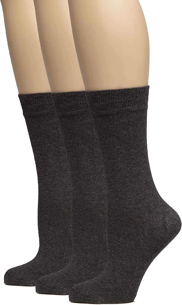 Hugh Ugoli Women's Thin Soft Bamboo Crew Socks for Dress, Trouser, Seamless Toe & Non-Binding, 3 Pairs, Shoe Size 5-8/9-11