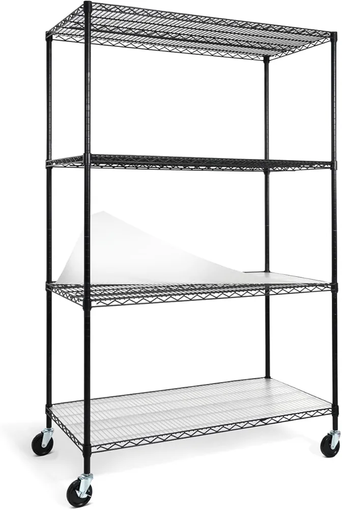 CAPHAUS NSF Commercial Grade Heavy Duty Wire Shelving w/Wheels, Leveling Feet & Liners, Storage Metal Shelf, Garage Shelving Storage, Utility Wire Rack Storage Shelves, w/Liner, 48 x 24 x 76 4-Tier