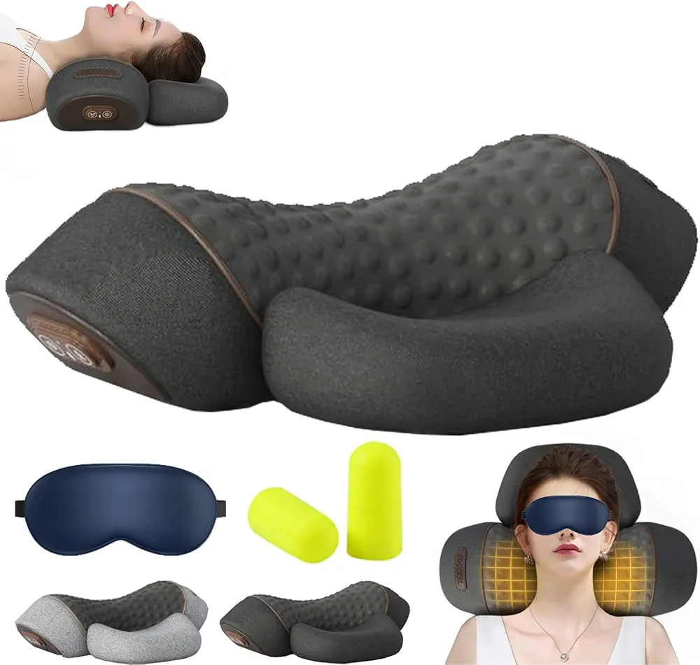 Core Hero 3-in-1 Neck Massage Pillow, Fisiorest 3 in 1 Neck Massager Pillow, Cervical Traction Pillow with Heating and Lifting Airbag, for Massage, Hot Compress (Black,Massage+Heating+Lifting)
