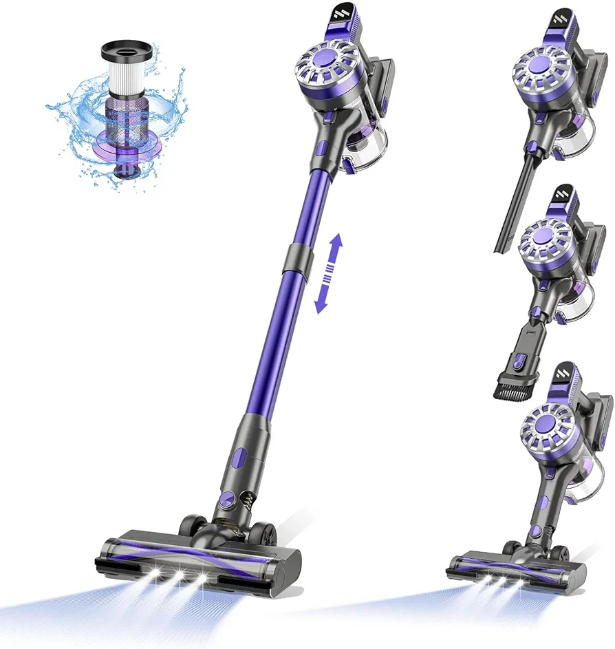 Vacuum Cleaners for Home,Cordless Vacuum Cleaner with Powerful Suction,Cordless Stick Vacuum Cleaner Rechargeable Vacuum Up to 35 Mins Runtime,Lightweight Hardwood Floor Vacuum(Purple)