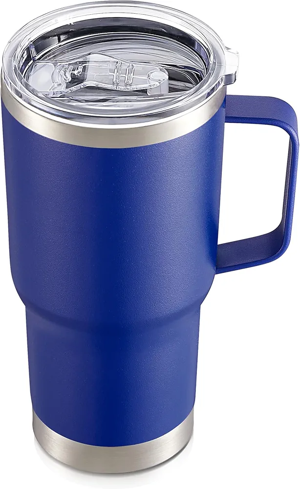 20 oz Tumbler with Handle and Lid Stainless Steel Tumblers Double Wall Vacuum Insulated Coffee Mug Leak Proof Reusable Water Cups for Hot and Cold Drink, Blue, 1 pack