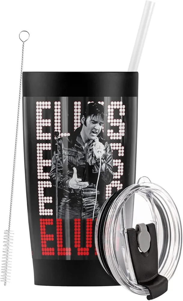 LOGOVISION Elvis OFFICIAL 1968 Stainless Steel Tumbler with Straw and Flip Lid 20 oz Travel Mug/Cup, Vacuum Insulated & Double Wall with Leakproof Dual Lid