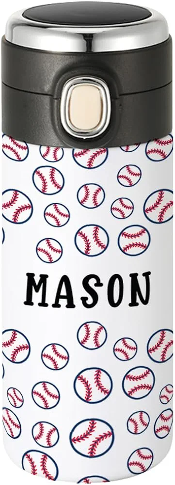 Andaz Press Personalized Kids Tumbler Baseball Stainless Steel Water Bottle with Leakproof Flip Lid 10oz BPA-Free Tumbler For Girls Boys Daughter Son Students Back To School, Birthday Gift, 1-Pack
