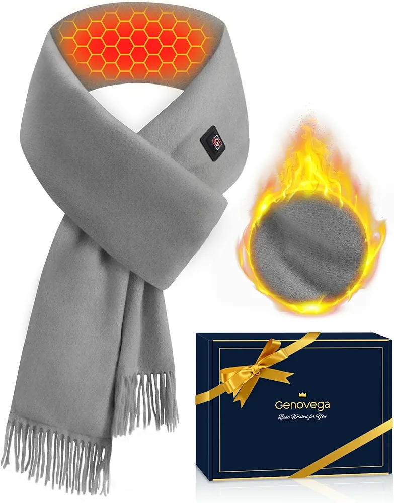Heated Scarf Scarves for Women Men Recahrgeable Intelligent Electirc Heating Warming Scarf Battery Neck Warmer Body Heated Shawl Wraps for Women Winter Gifts Apparel Outdoor Travel Must Haves Gray