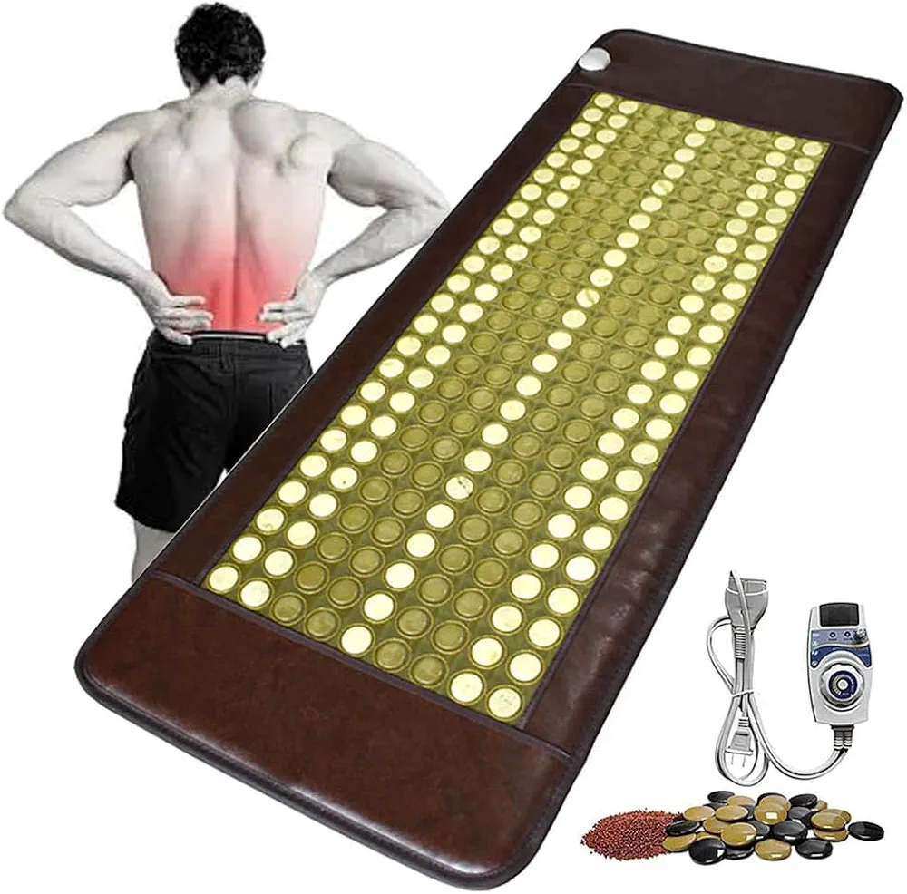 Infrared Heating Pad,Natural Jade Electric Heating Mat,Graphene Mattress,Heating Pad for Neck and Shoulders and Back,Adjustable Temperature and Auto-Shut,for Home,23.6x74.8in/60 * 190cm,A