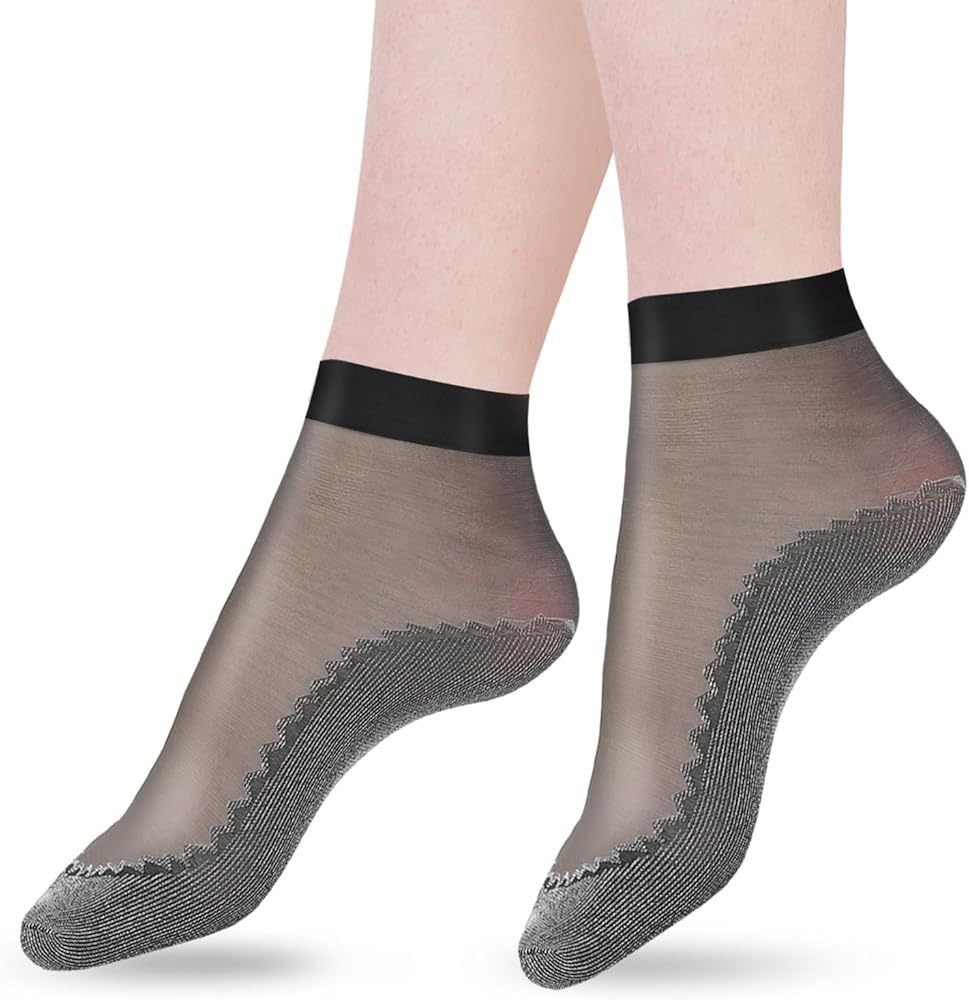 KALIONE10 Pairs Silky Nylon Ankle Socks Women's Thin Socks Elastic Silk Stockings Anti-Slip Nylon Socks for Women Girls