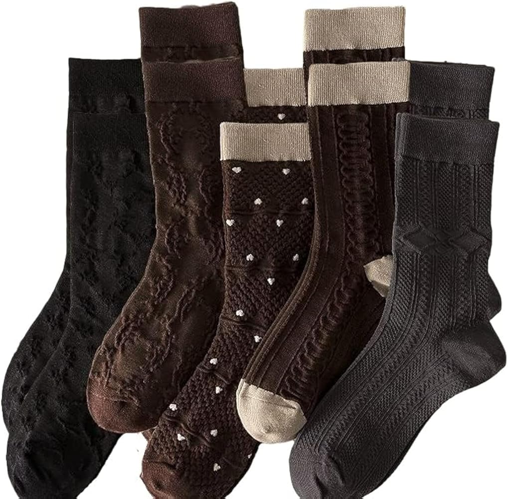 ALTALIVA 5/6/10 Pairs Brown Crew Socks Pack for Women Girls Casual Cotton Socks Ankle Socks Multipack