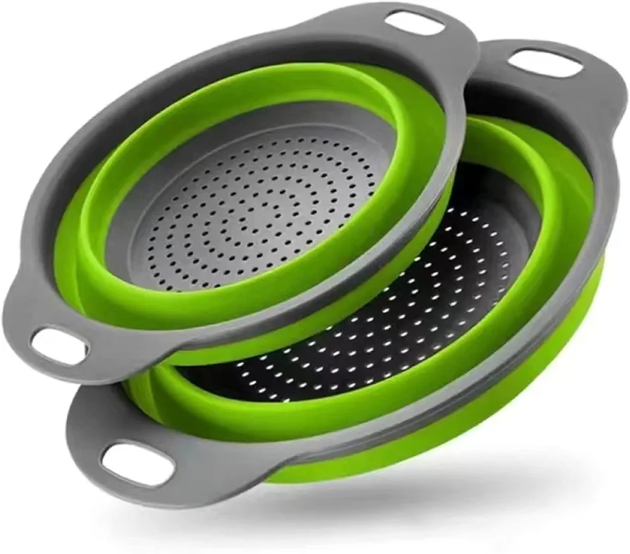 2-Pack Collapsible Colander Funnel Basket, Silicone Round Collapsible Food Strainer Portable Kitchen Draining Pasta, Vegetables & Fruits Round Draining Basket, Dishwasher Washable Handle Saves Space,G