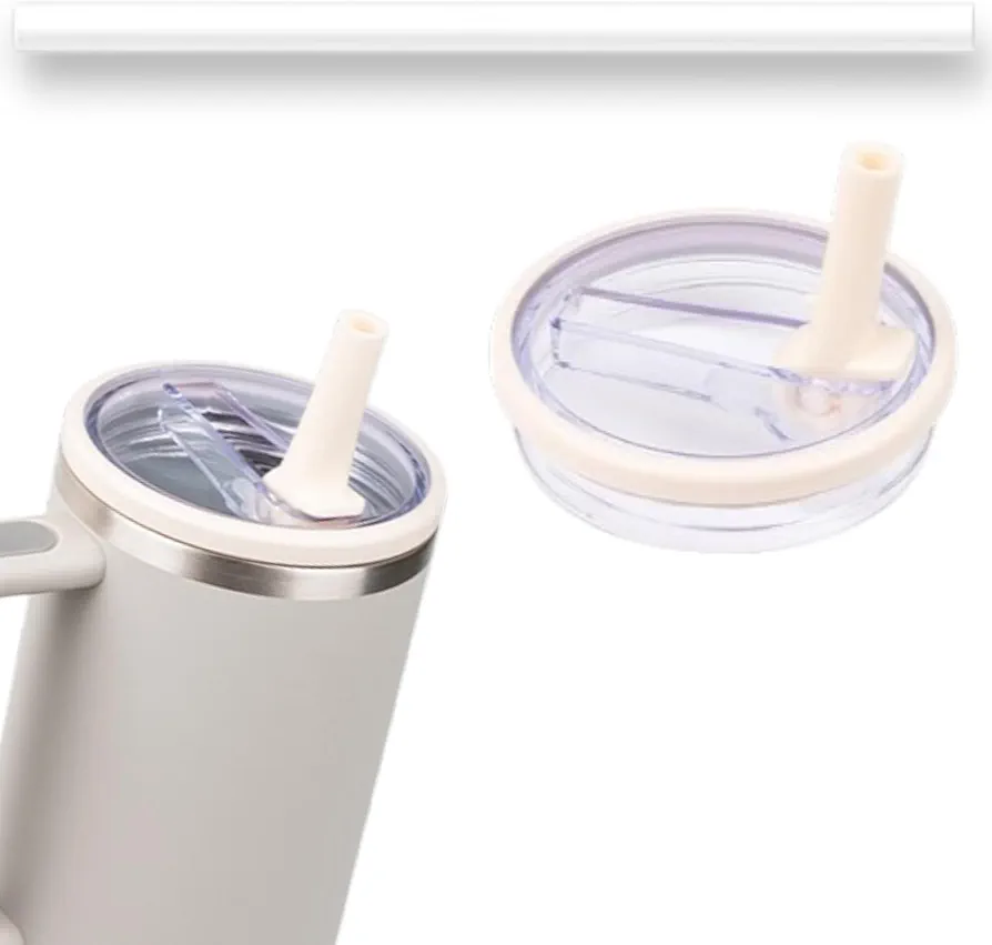 40 oz Flip Straw Lid for Stanley Tumbler & Cup, Leakproof & Spill Proof Replacement Lid, Reusable Cream White Tumbler Cover (1 Pack)